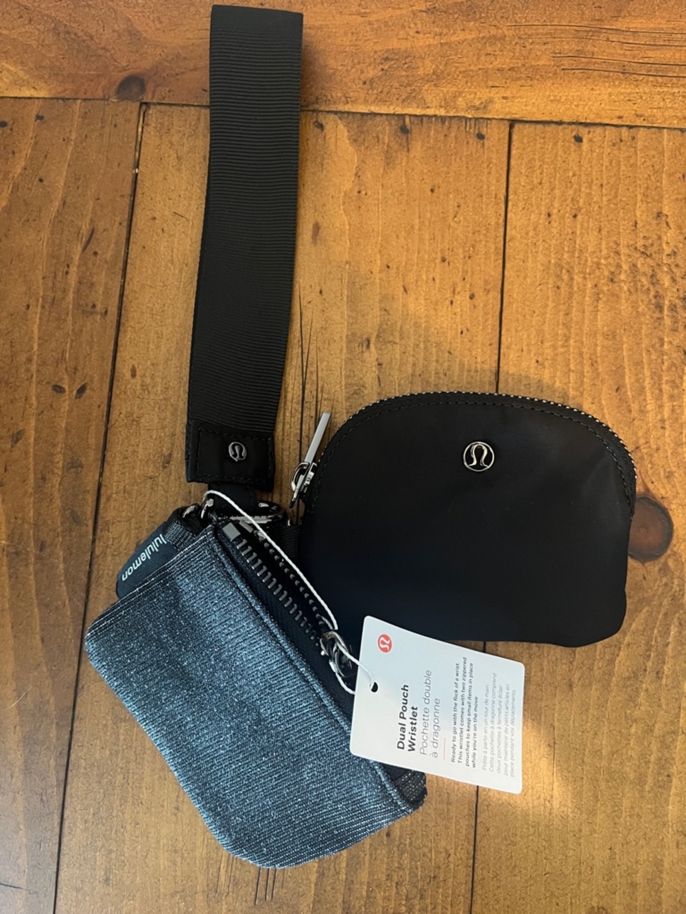lululemon athletica Dual Pouch Wristlet in Black and Sparkly Black - Picture 2 of 2
